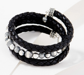 American West Braided Black Leather Sterling Silver Wrap Bracelet One Size